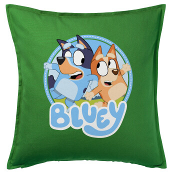 Bluey dog, Μαξιλάρι καναπέ Πράσινο 100% βαμβάκι, περιέχεται το γέμισμα (50x50cm)