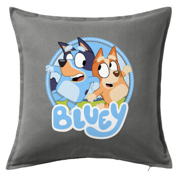 Bluey dog, Μαξιλάρι καναπέ Γκρι 100% βαμβάκι, περιέχεται το γέμισμα (50x50cm)