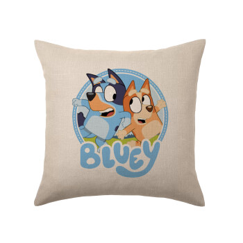 Bluey dog, Μαξιλάρι καναπέ ΛΙΝΟ 40x40cm περιέχεται το  γέμισμα