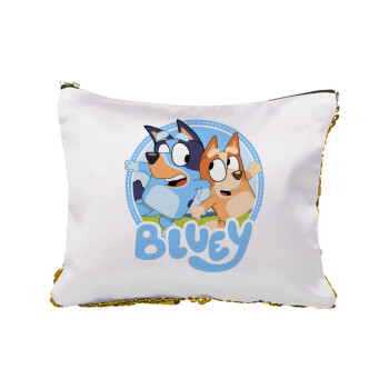 Bluey dog, Sequin Gold Pouch Cosmetic Bag