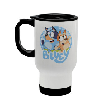 Bluey dog, Stainless steel travel mug with lid, double wall white 450ml