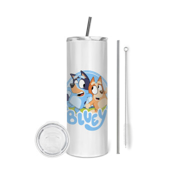 Bluey dog, Eco friendly stainless steel tumbler 600ml, with metal straw & cleaning brush