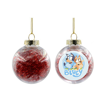 Bluey dog, Transparent Christmas tree ball ornament with red filling 8cm