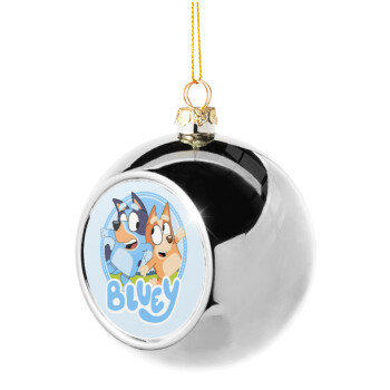 Bluey dog, Στολίδι Χριστουγεννιάτικη μπάλα δένδρου Ασημένια 8cm