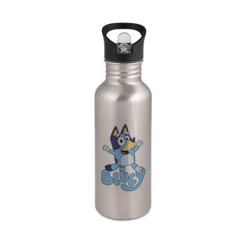 The Bluey, Water bottle Silver with straw, stainless steel 600ml