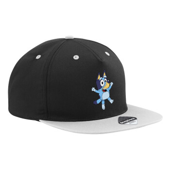 The Bluey, Adult Flat Snapback Hat Black/Grey, (100% COTTON TWILL, ADULT, UNISEX, ONE SIZE)