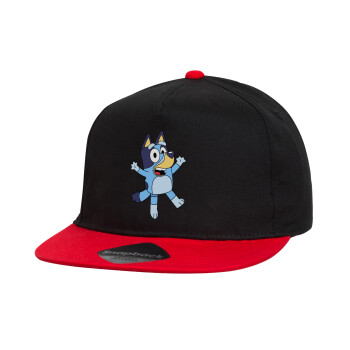 The Bluey, Children's Flat Snapback Hat, Black/Red (100% COTTON, CHILDREN'S, UNISEX, ONE SIZE)