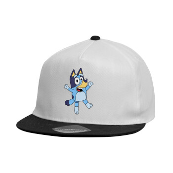 The Bluey, Child's Flat Snapback Hat, White (100% COTTON, CHILDREN'S, UNISEX, ONE SIZE)