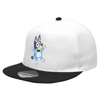 The Bluey, Καπέλο Ενηλίκων Flat Snapback Λευκό/Μαύρο, (100% ΒΑΜΒΑΚΕΡΟ Twill, ΕΝΗΛΙΚΩΝ, UNISEX, ONE SIZE)