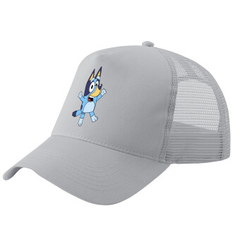 The Bluey, Adult Structured Trucker Hat, with Mesh, GRAY (100% COTTON, ADULT, UNISEX, ONE SIZE)