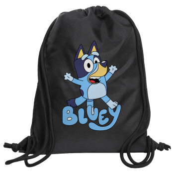 The Bluey, Backpack pouch GYMBAG Black, with pocket (40x48cm) & thick cords