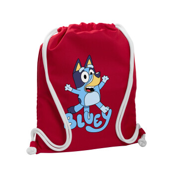 The Bluey, Backpack pouch GYMBAG Red, with pocket (40x48cm) & thick cords