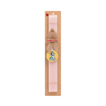 The Bluey, Easter Set, wooden keychain & scented flat Easter candle (30cm) (PINK)