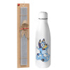 Easter Set, metallic stainless thermos bottle (500ml) & scented flat Easter candle (30cm) (GRAY)