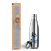 Easter Set, metallic stainless thermos flask (500ml) & scented flat Easter candle (30cm) (GRAY)