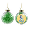 Transparent Christmas tree ball ornament with green filling 8cm