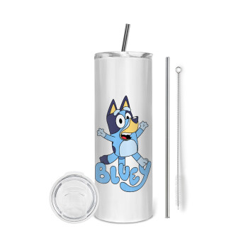 The Bluey, Tumbler ποτήρι θερμό από ανοξείδωτο ατσάλι 600ml, με μεταλλικό καλαμάκι & βούρτσα καθαρισμού