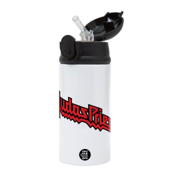 Judas Priest, Children's hot water bottle, stainless steel, with safety straw, Black (360ml) BPA-FREE