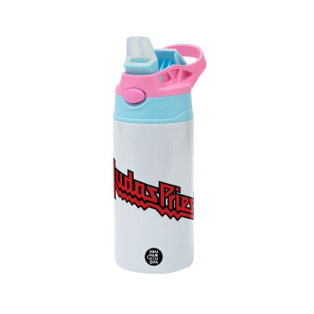 Judas Priest, Children's hot water bottle, stainless steel, with safety straw, Pink/BlueCiel (360ml) BPA FREE