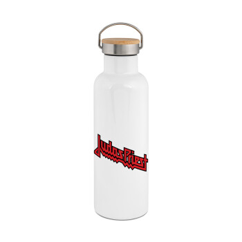 Judas Priest, Stainless steel White with wooden lid (bamboo), double wall, 750ml