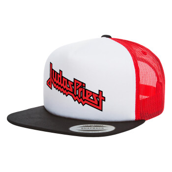 Judas Priest, Adult Foam Flat Snapback with Mesh Black-White-Red (POLYESTER, ADULT, UNISEX, ONE SIZE)