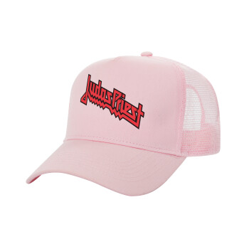 Judas Priest, Structured Trucker Children's Hat, with Mesh, PINK (100% COTTON, CHILDREN'S, UNISEX, ONE SIZE)