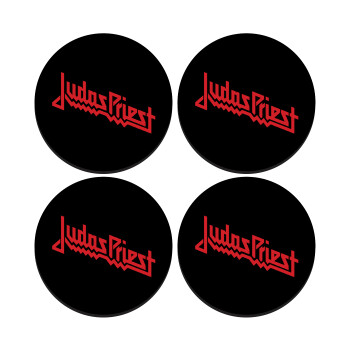 Judas Priest, SET of 4 round wooden coasters (9cm)