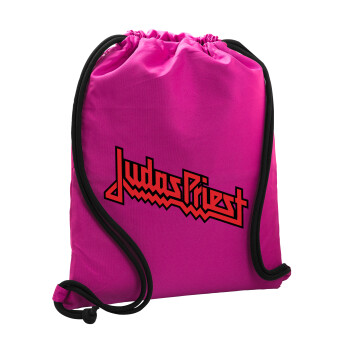 Judas Priest, Backpack pouch GYMBAG Fuchsia, with pocket (40x48cm) & thick cords