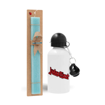 Judas Priest, Easter Set, metallic aluminum water bottle (500ml) & scented flat candle (30cm) (TURQUOISE)