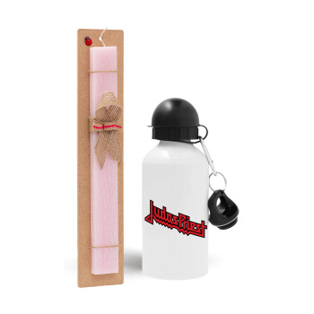 Judas Priest, Easter Set, metallic aluminum bottle (500ml) & aromatic flat Easter candle (30cm) (PINK)