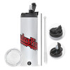 Travel Tumbler 2 Lids, with metal straw & cleaning brush (Stainless steel 304 Food grade, BPA free, 600ml)