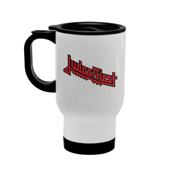 Judas Priest, Stainless steel travel mug with lid, double wall white 450ml