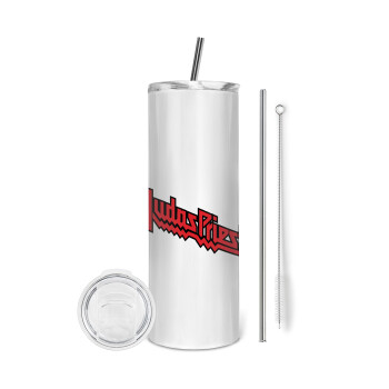 Judas Priest, Eco friendly stainless steel tumbler 600ml, with metal straw & cleaning brush