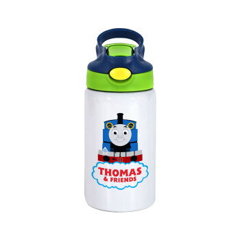 Τόμας το τρενάκι, Children's hot water bottle, stainless steel, with safety straw, green, blue (350ml)