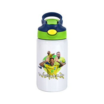 Neymar JR, Children's hot water bottle, stainless steel, with safety straw, green, blue (350ml)