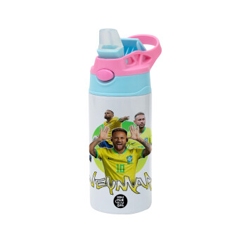 Neymar JR, Children's hot water bottle, stainless steel, with safety straw, Pink/BlueCiel (360ml) BPA FREE