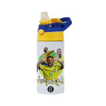 Neymar JR, Children's hot water bottle, stainless steel, with safety straw, green, blue (360ml) BPA FREE