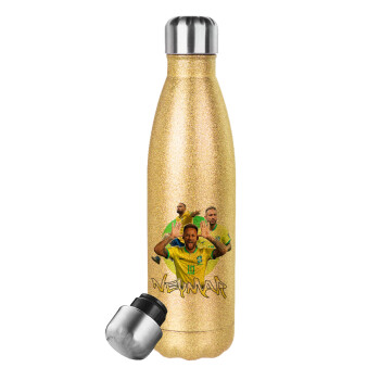 Neymar JR, Glitter gold stainless steel thermos bottle, double-walled, 500ml