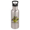 Water bottle Silver with straw, stainless steel 600ml