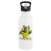 White water bottle with straw, stainless steel 600ml