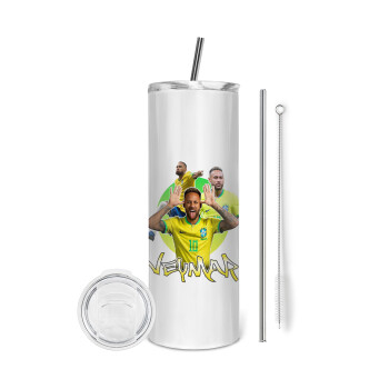 Neymar JR, Tumbler ποτήρι θερμό από ανοξείδωτο ατσάλι 600ml, με μεταλλικό καλαμάκι & βούρτσα καθαρισμού