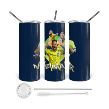 Neymar JR, 360 Eco friendly ποτήρι θερμό (tumbler) από ανοξείδωτο ατσάλι 600ml, με μεταλλικό καλαμάκι & βούρτσα καθαρισμού