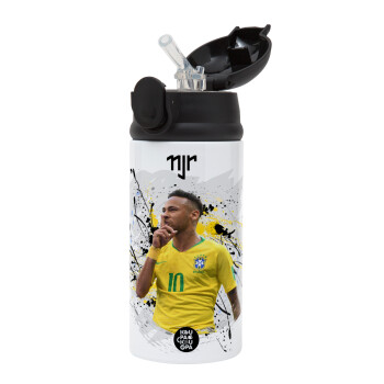 Neymar JR, Children's hot water bottle, stainless steel, with safety straw, Black (360ml) BPA-FREE