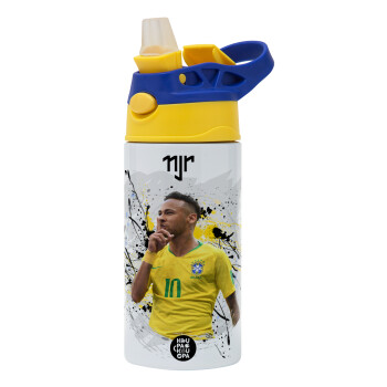 Neymar JR, Children's hot water bottle, stainless steel, with safety straw, green, blue (360ml) BPA FREE