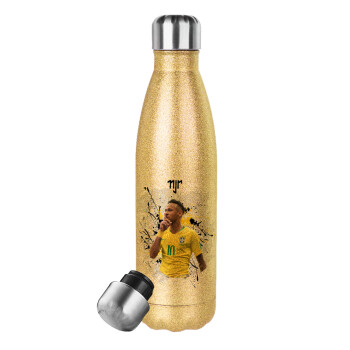 Neymar JR, Μεταλλικό παγούρι θερμός Glitter χρυσό (Stainless steel), διπλού τοιχώματος, 500ml