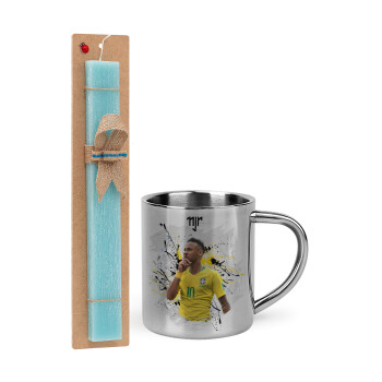 Neymar JR, Easter Set, metallic thermal cup (300ml) & aromatic flat Easter candle (30cm) (TURQUOISE)