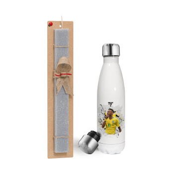 Neymar JR, Easter candle, metallic white thermos bottle (500ml) & aromatic flat candle (30cm) (GRAY)