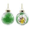 Transparent Christmas tree ball ornament with green filling 8cm