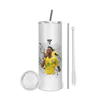 Neymar JR, Tumbler ποτήρι θερμό από ανοξείδωτο ατσάλι 600ml, με μεταλλικό καλαμάκι & βούρτσα καθαρισμού