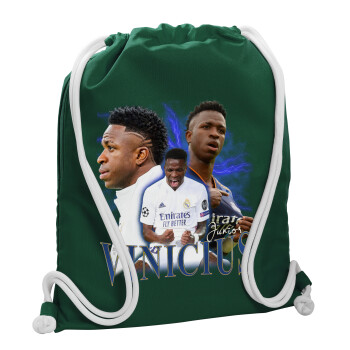 Vinicius Junior, Backpack pouch GYMBAG BOTTLE GREEN, with pocket (40x48cm) & thick white cords